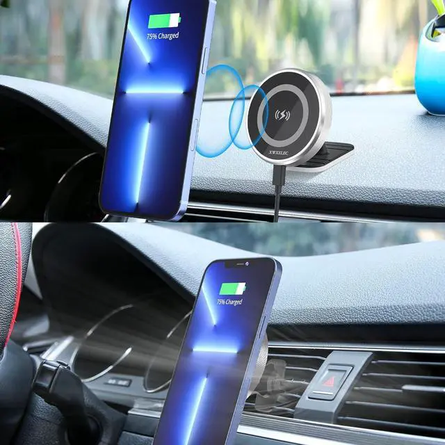 Alt view image 2 of 7 - Magnetic Wireless Car Charger,15W Super Fast Charging Magsafe Car Mount Charger for iPhone 16/15/14/13/12 /Pro/Max/Plus/Mini, Stick on Dashboard/Clip to Air Vent Phone Holder Mount