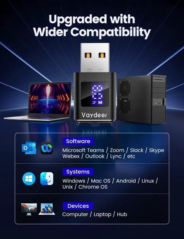 Alt view image 7 of 7 - Vaydeer Metal Mini Mouse Jiggler, T5s Mouse Mover with Timer, LED Countdown, Undetectable, 3-Button Control, for Office, Remote Work, Online Meetings,Shaker Wiggler to Boost Your Productivity (Black)
