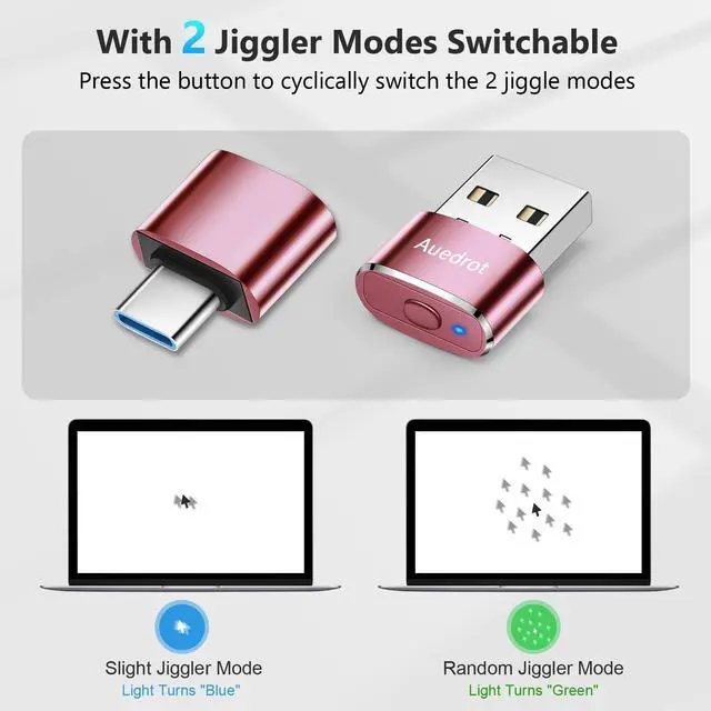Alt view image 2 of 7 - AUEDROT Metal Mouse Jiggler with Switch Button, 2 Jiggle Modes, USB-C Adapter, Rose Gold
