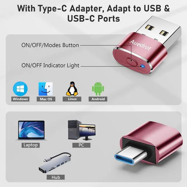 Alt view image 5 of 7 - AUEDROT Metal Mouse Jiggler with Switch Button, 2 Jiggle Modes, USB-C Adapter, Rose Gold