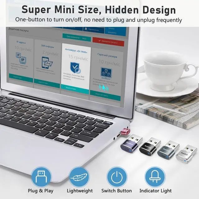 Alt view image 7 of 7 - AUEDROT Metal Mouse Jiggler with Switch Button, 2 Jiggle Modes, USB-C Adapter, Rose Gold