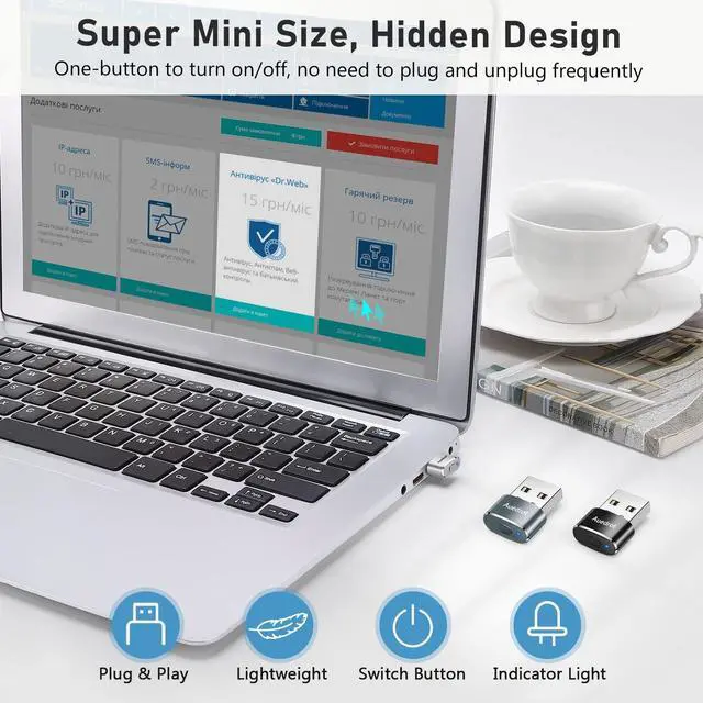 Alt view image 7 of 7 - USB Mouse Mover with Switch Button, Automatic Mini Mouse Shaker with 2 Jiggle Modes, Driver-Free, Plug & Play, Keep Computer/Laptop Awake, USB-C Adapter, Silver