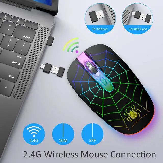 Alt view image 3 of 7 - TaIYanG Wireless Mouse, 2.4G Portable Optical Quiet Cute Mouse with USB Receiver and Type C Adapter, 3 Adjustable DPI LED Wireless Mice for Laptop, Computer, PC, MacBook, Desktop