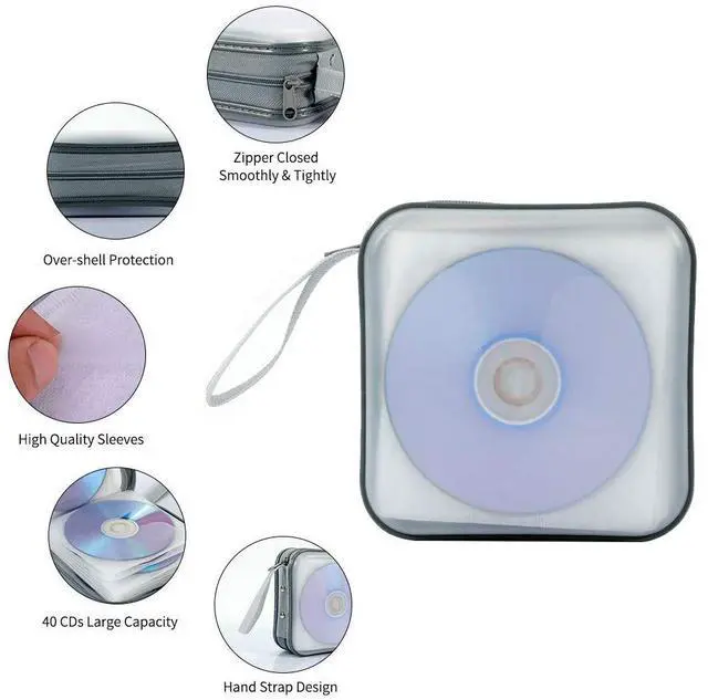 Alt view image 3 of 7 - Jalisiol CD Case, CD/DVD Case Wallet 40 Capacity Protective CD VCD Case Storage Organizer Binder Booklet Album Wallet for Home Car (White)