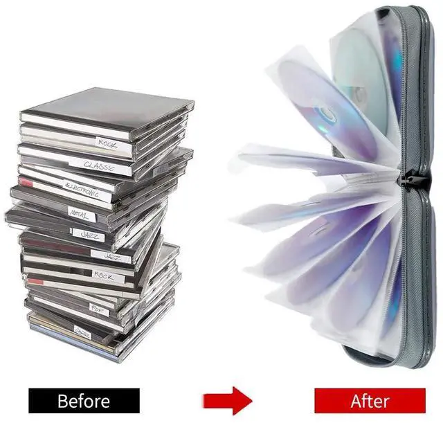 Alt view image 4 of 7 - Jalisiol CD Case, CD/DVD Case Wallet 40 Capacity Protective CD VCD Case Storage Organizer Binder Booklet Album Wallet for Home Car (White)