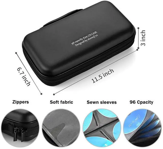 Alt view image 3 of 6 - LIOVODE DVD Case, 96 Capacity EVA CD Case Holder Storage Organizer Portable Protective DVD Wallet Holder for Car (96 Capacity, Black96)