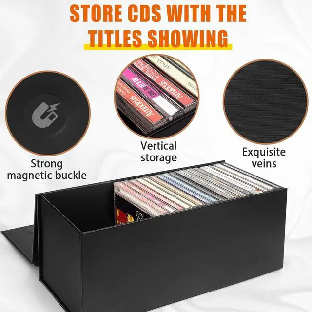 Alt view image 2 of 6 - CD Storage Box, DVD Storage Box- Durable 5.2 x 5.75 x 12 Inch Disc Holders with Lids, Store up to 30 CDs- Black 1 PACK