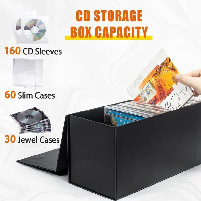 Alt view image 4 of 6 - CD Storage Box, DVD Storage Box- Durable 5.2 x 5.75 x 12 Inch Disc Holders with Lids, Store up to 30 CDs- Black 1 PACK