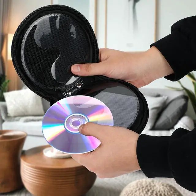 Alt view image 6 of 7 - Xthrotsenk Oxford CD Case 20 Capacity Grey Portable Wallet Disc Storage Binder Round DVD Storage Holder Dividers Folder for Car, Home, Travel Carrying Organizer