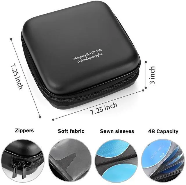 Alt view image 3 of 7 - LIOVODE DVD Case, 48 Capacity EVA CD Case Holder Storage Organizer Portable Protective DVD Wallet Holder for Car (48 Capacity, Black48)