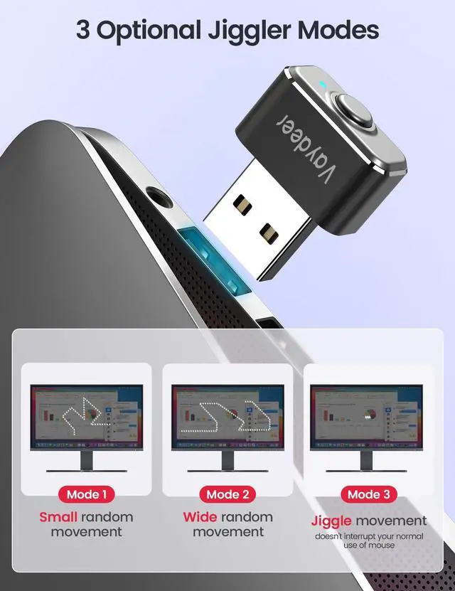 Alt view image 7 of 7 - Vaydeer Ultra Slim Mouse Mover & Jiggler, Air 3 & Metal Mini, T3s, Undetectable & Noiseless, Simulates Realistic Movement, Driver-Free, Keeps PC Active