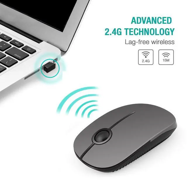 Alt view image 2 of 6 - Unipows Wireless Mouse - 2.4G Slim Portable Computer Mouse with Nano Receiver, Less Noise Mobile Optical Mice for Notebook, PC, Laptop, Computer, Mac (Black and Grey)