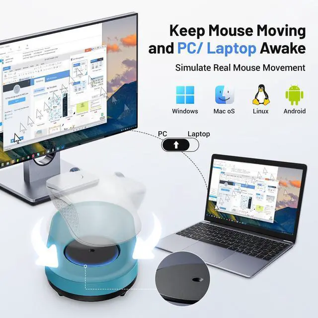 Alt view image 5 of 7 - HONKID Undetectable Mouse Mover Jiggler with ON/Off Switch and USB Port Drive-Free,Simulate Physical Automatically Mouse Movement,Prevent Computer Laptop Inactive/Lockdown(Light Blue)