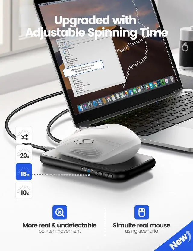 Alt view image 2 of 7 - EAXBUX Ultra-Slim Mouse Jiggler,100% Undetectable Mouse Mover Jiggler Device Shaker with Adjustable Spinning Time,Random Movement,Gifts for Keeping PC/Laptop Active & Secure to Improve Work Efficiency