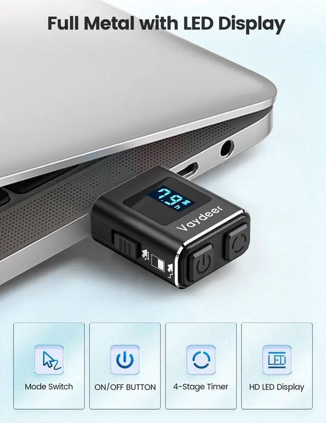 Alt view image 6 of 7 - Vaydeer Ultra Slim Mouse Mover, Air 3 Mouse Jiggler Metal Mini Mouse Jiggler, T5s Mouse Mover with Timer, Undetectable & Noiseless, Simulates Realistic Mouse Movement, Driver-Free,Keeps PC Active