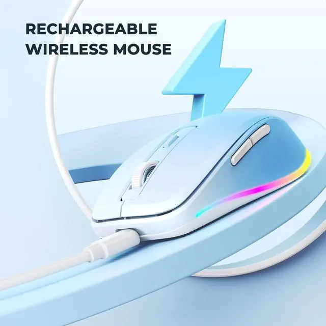 Alt view image 4 of 7 - PEIOUS Wireless Mouse Jiggler - LED Wireless Mice with Build-in Mouse Mover, Rechargeable Moving Mouse for Laptop with Undetectable Random Movement Keeps Computers Awake - Blue to White