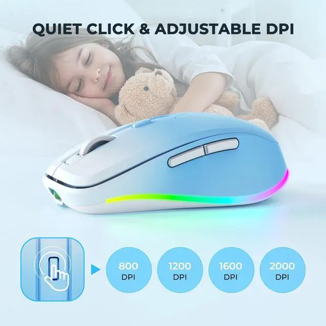 Alt view image 5 of 7 - PEIOUS Wireless Mouse Jiggler - LED Wireless Mice with Build-in Mouse Mover, Rechargeable Moving Mouse for Laptop with Undetectable Random Movement Keeps Computers Awake - Blue to White