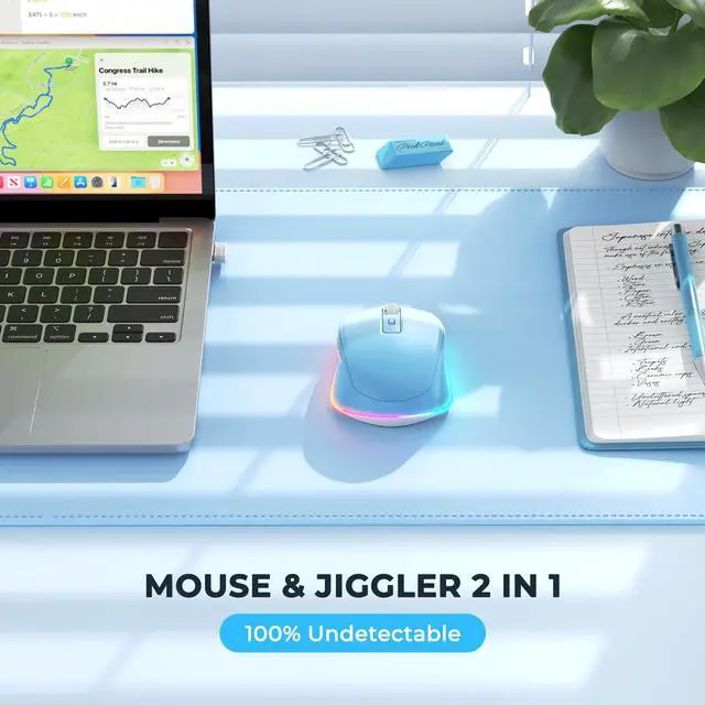 Alt view image 2 of 7 - PEIOUS Wireless Mouse Jiggler - LED Wireless Mice with Build-in Mouse Mover, Rechargeable Moving Mouse for Laptop with Undetectable Random Movement Keeps Computers Awake - Blue to White