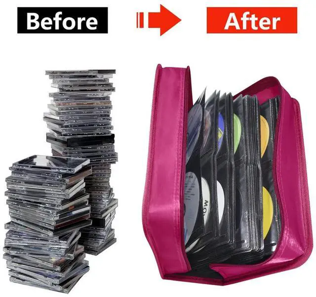 Alt view image 4 of 6 - Siveit CD/DVD Storage Holder - 128 Capacity Organizer, Portable CD Wallet for Home & Travel (Black, Rose)