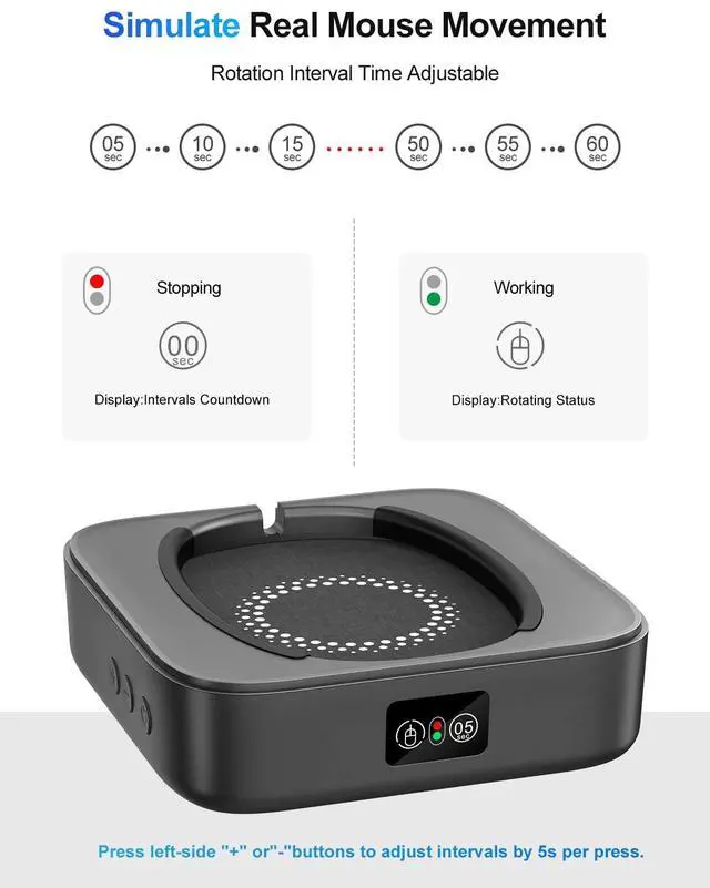 Alt view image 5 of 7 - EAXBUX Mechanical Mouse Jiggler,Undetectable Mouse Mover Jiggler Device with Interval Timer Adiustable,LED Display and Random Movement,Gift for Man Keeping PC/Laptop Active to lmprove Work Efficiency