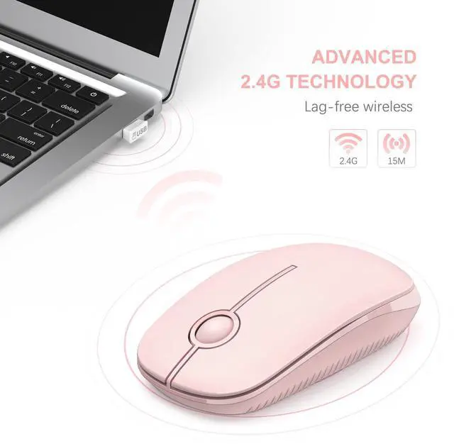 Alt view image 2 of 6 - Unipows Wireless Mouse - 2.4G Slim Portable Computer Mouse with Nano Receiver, Less Noise Mobile Optical Mice for Notebook, PC, Laptop, Computer, Mac (Pink)