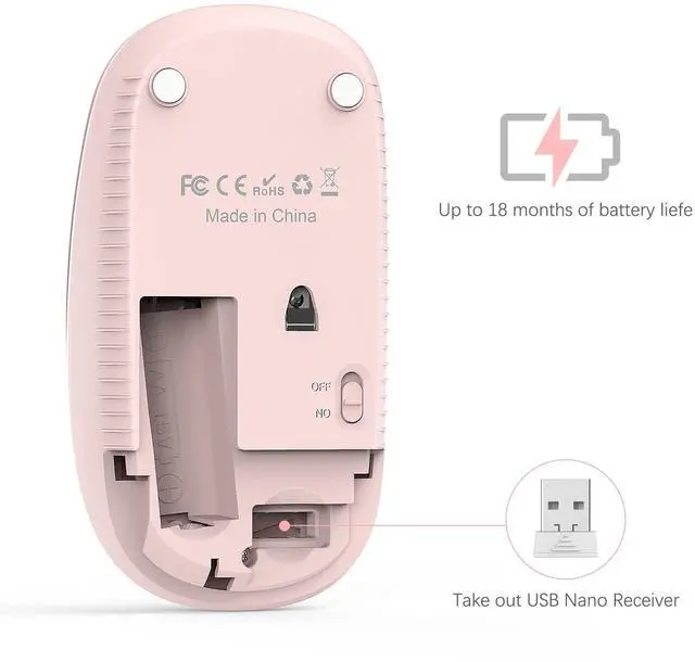 Alt view image 5 of 6 - Unipows Wireless Mouse - 2.4G Slim Portable Computer Mouse with Nano Receiver, Less Noise Mobile Optical Mice for Notebook, PC, Laptop, Computer, Mac (Pink)
