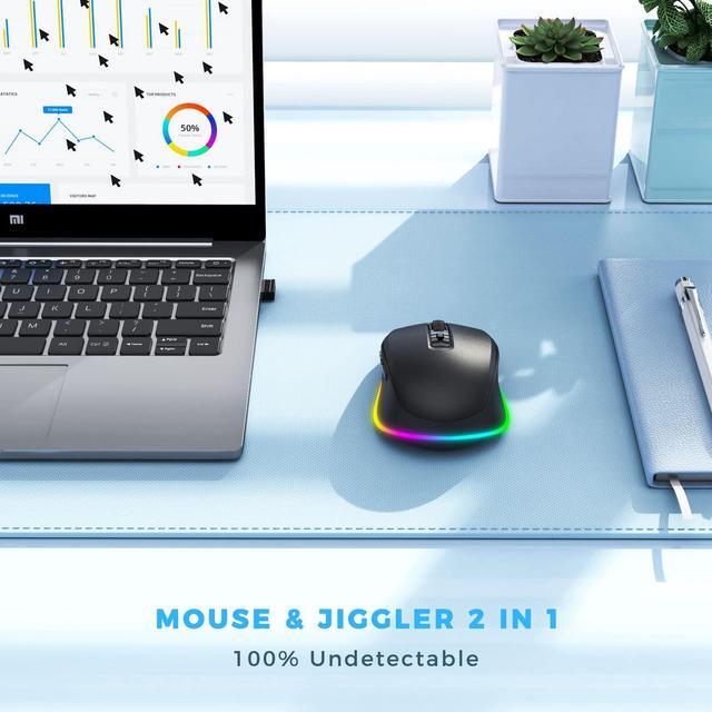Alt view image 3 of 7 - PEIOUS Wireless Mouse with LED - Rechargeable Moving Mouse Jiggler Keeps Computer Awake - Black
