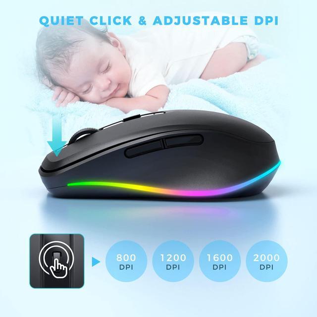 Alt view image 5 of 7 - PEIOUS Wireless Mouse with LED - Rechargeable Moving Mouse Jiggler Keeps Computer Awake - Black