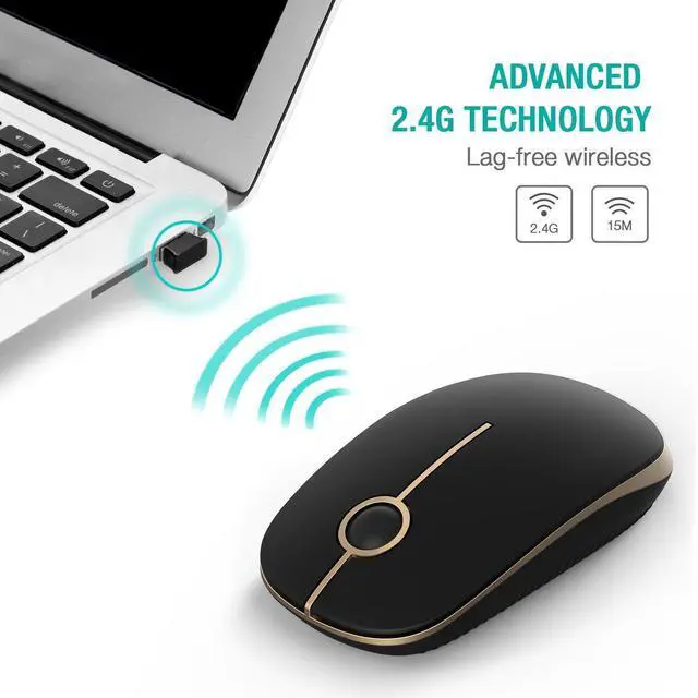 Alt view image 2 of 6 - Wireless Mouse - 2.4G Slim Portable Computer Mouse with Nano Receiver, Less Noise Mobile Optical Mice for Notebook, PC, Laptop, Computer, Mac (Black and Gold)