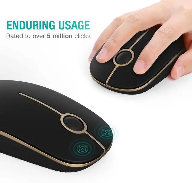 Alt view image 3 of 6 - Wireless Mouse - 2.4G Slim Portable Computer Mouse with Nano Receiver, Less Noise Mobile Optical Mice for Notebook, PC, Laptop, Computer, Mac (Black and Gold)