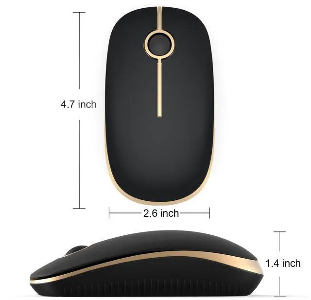 Alt view image 5 of 6 - Wireless Mouse - 2.4G Slim Portable Computer Mouse with Nano Receiver, Less Noise Mobile Optical Mice for Notebook, PC, Laptop, Computer, Mac (Black and Gold)