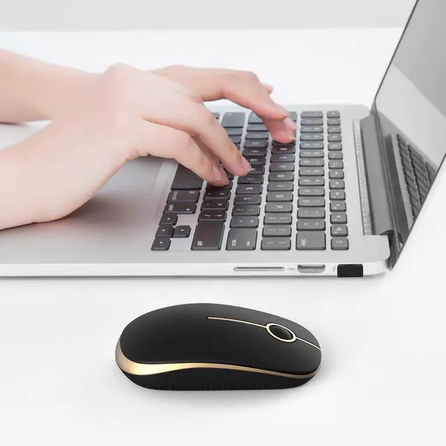Alt view image 6 of 6 - Wireless Mouse - 2.4G Slim Portable Computer Mouse with Nano Receiver, Less Noise Mobile Optical Mice for Notebook, PC, Laptop, Computer, Mac (Black and Gold)