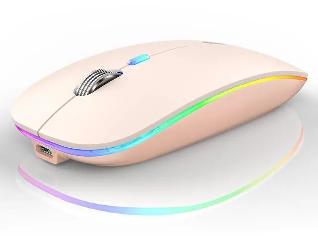 Main image of Uiosmuph LED Wireless Mouse, G12 Slim Rechargeable Silent Mouse, 2.4G Portable Optical Computer Mice with Receiver and Type C Adapter (Nude Pink)