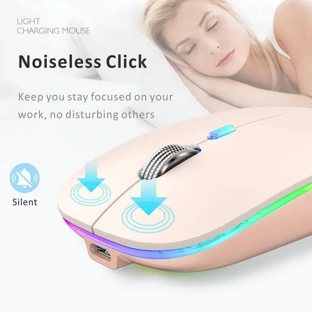 Alt view image 2 of 7 - Uiosmuph LED Wireless Mouse, G12 Slim Rechargeable Silent Mouse, 2.4G Portable Optical Computer Mice with Receiver and Type C Adapter (Nude Pink)