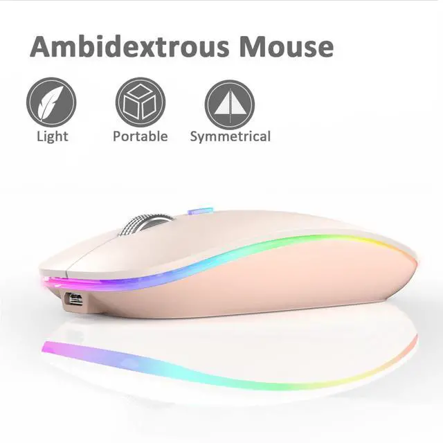 Alt view image 3 of 7 - Uiosmuph LED Wireless Mouse, G12 Slim Rechargeable Silent Mouse, 2.4G Portable Optical Computer Mice with Receiver and Type C Adapter (Nude Pink)