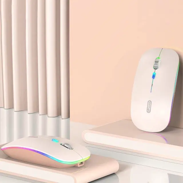 Alt view image 6 of 7 - Uiosmuph LED Wireless Mouse, G12 Slim Rechargeable Silent Mouse, 2.4G Portable Optical Computer Mice with Receiver and Type C Adapter (Nude Pink)