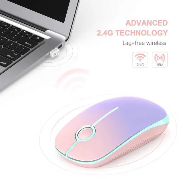 Alt view image 2 of 7 - Unipows Wireless Mouse - 2.4G Slim Portable Computer Mouse with Nano Receiver, Less Noise Mobile Optical Mice for Notebook, PC, Laptop, Computer, Mac (Gradient Pink to Purple)
