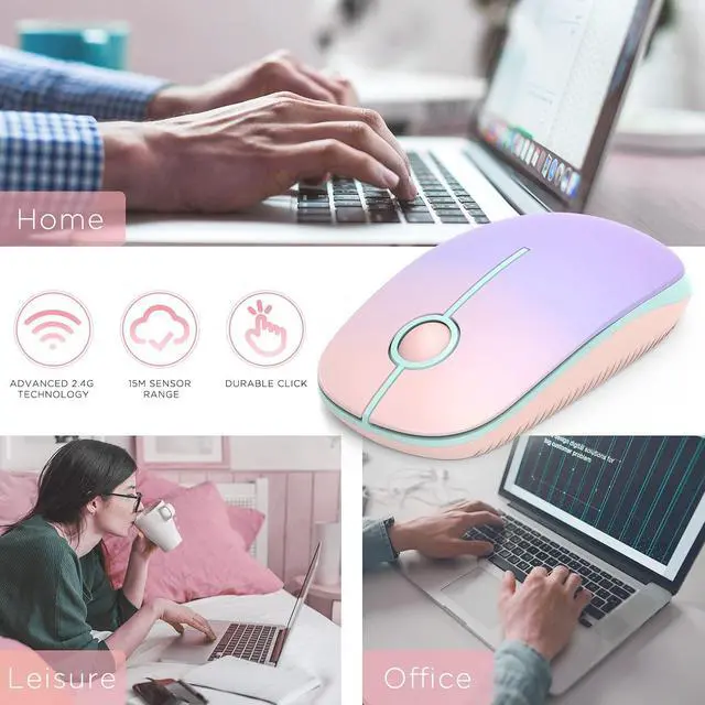 Alt view image 7 of 7 - Unipows Wireless Mouse - 2.4G Slim Portable Computer Mouse with Nano Receiver, Less Noise Mobile Optical Mice for Notebook, PC, Laptop, Computer, Mac (Gradient Pink to Purple)