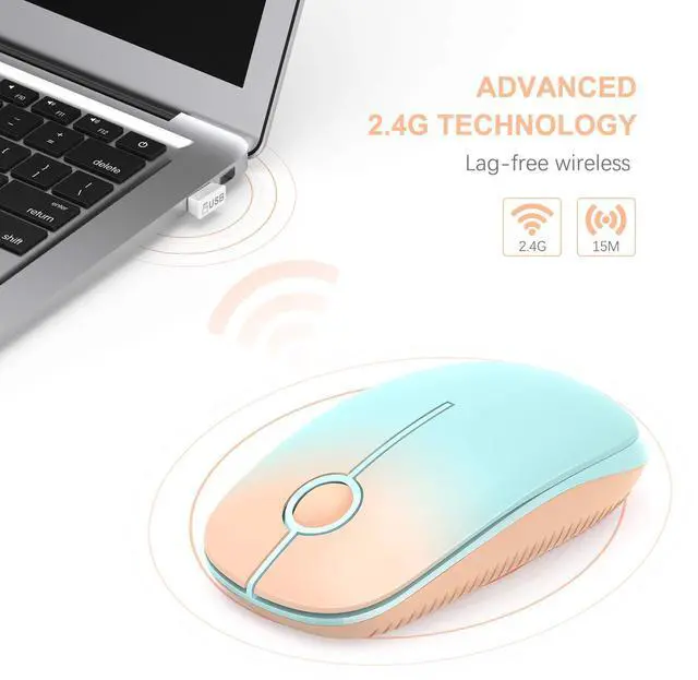 Alt view image 2 of 7 - Unipows Wireless Mouse - 2.4G Slim Portable Computer Mouse with Nano Receiver, Less Noise Mobile Optical Mice for Notebook, PC, Laptop, Computer, Mac (Gradient Orange to Mint Green)