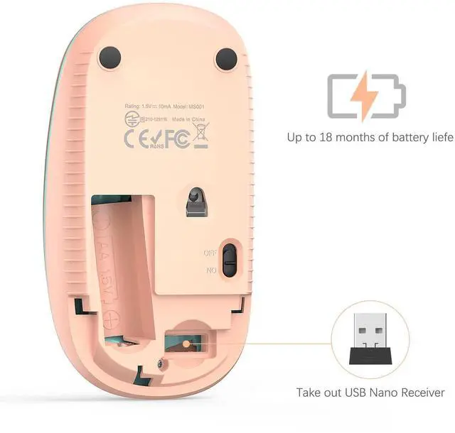 Alt view image 5 of 7 - Unipows Wireless Mouse - 2.4G Slim Portable Computer Mouse with Nano Receiver, Less Noise Mobile Optical Mice for Notebook, PC, Laptop, Computer, Mac (Gradient Orange to Mint Green)