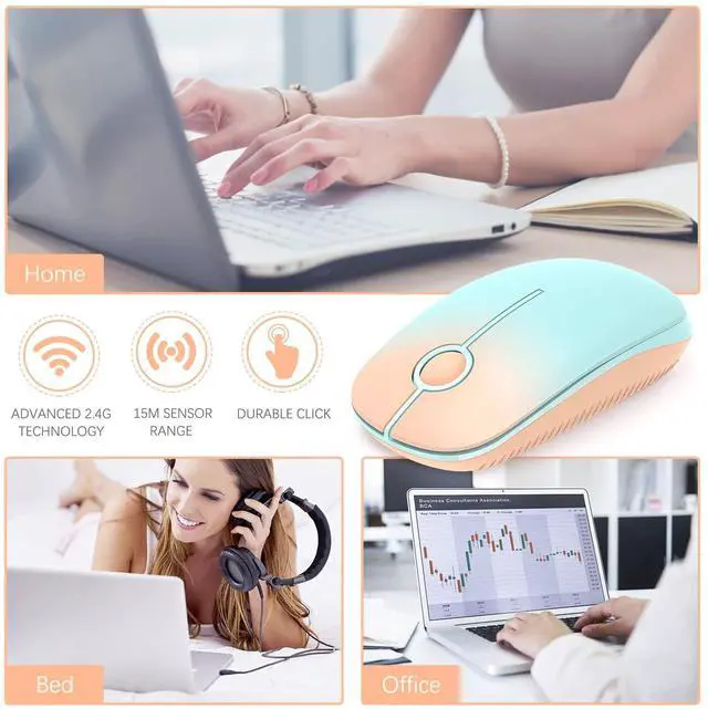 Alt view image 7 of 7 - Unipows Wireless Mouse - 2.4G Slim Portable Computer Mouse with Nano Receiver, Less Noise Mobile Optical Mice for Notebook, PC, Laptop, Computer, Mac (Gradient Orange to Mint Green)