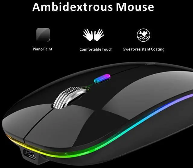 Alt view image 7 of 7 - Uiosmuph LED Wireless Silent Mouse, G12 Slim Rechargeable, 2.4G Portable Optical Computer Mice with USB Receiver and Type C Adapter (Black)