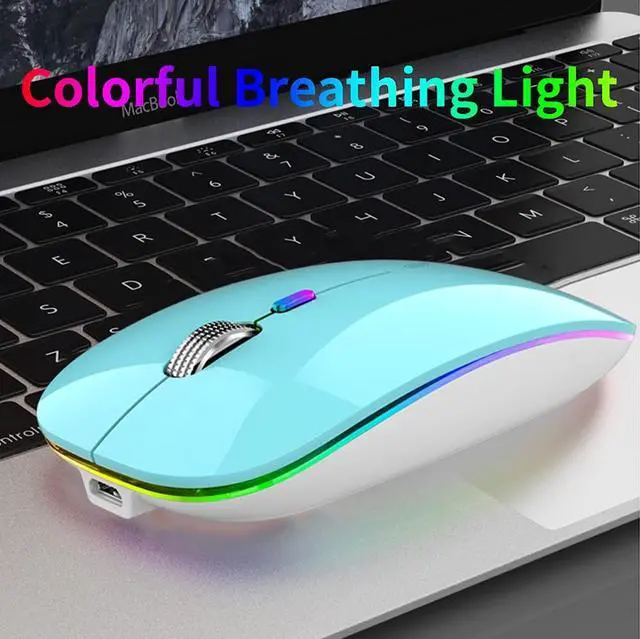 Alt view image 2 of 7 - Uiosmuph LED Wireless Silent Mouse, G12 Slim Rechargeable, 2.4G Portable USB Optical Computer Mice with USB Receiver and Type C Adapter (Blue)