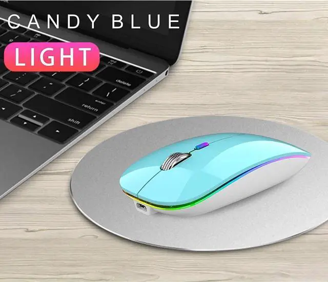 Alt view image 6 of 7 - Uiosmuph LED Wireless Silent Mouse, G12 Slim Rechargeable, 2.4G Portable USB Optical Computer Mice with USB Receiver and Type C Adapter (Blue)
