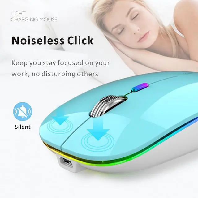 Alt view image 7 of 7 - Uiosmuph LED Wireless Silent Mouse, G12 Slim Rechargeable, 2.4G Portable USB Optical Computer Mice with USB Receiver and Type C Adapter (Blue)