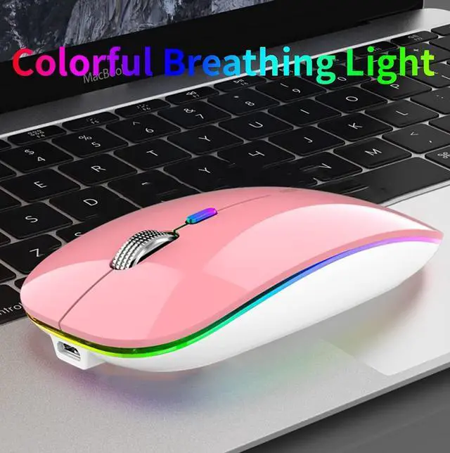 Alt view image 2 of 7 - LED Wireless Mouse, G12 Slim Rechargeable Silent Mouse, 2.4G Portable USB Optical Wireless Computer Mice with USB Receiver and Type C Adapter (Pink)