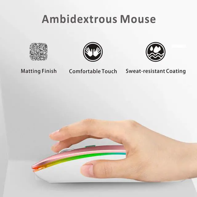 Alt view image 6 of 7 - LED Wireless Mouse, G12 Slim Rechargeable Silent Mouse, 2.4G Portable USB Optical Wireless Computer Mice with USB Receiver and Type C Adapter (Pink)