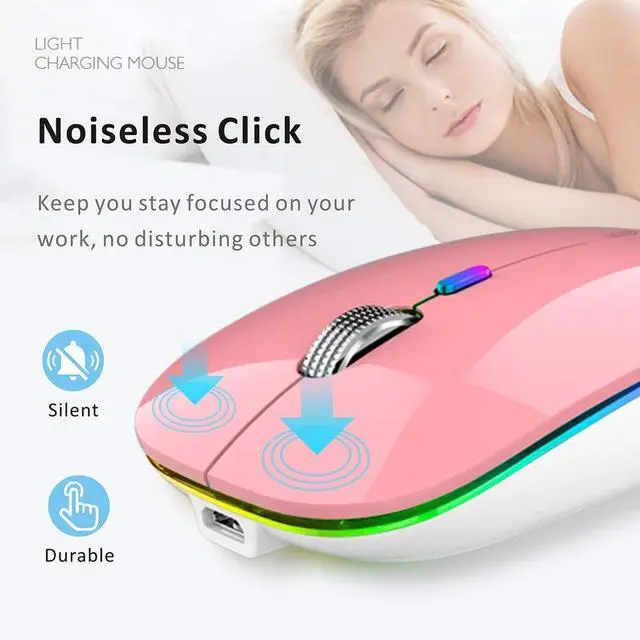 Alt view image 3 of 7 - LED Wireless Mouse, G12 Slim Rechargeable Silent Mouse, 2.4G Portable USB Optical Wireless Computer Mice with USB Receiver and Type C Adapter (Pink)