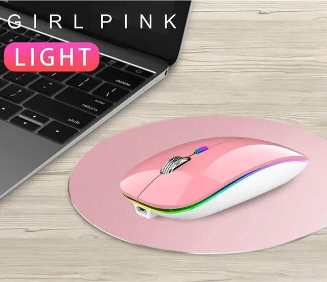 Alt view image 7 of 7 - LED Wireless Mouse, G12 Slim Rechargeable Silent Mouse, 2.4G Portable USB Optical Wireless Computer Mice with USB Receiver and Type C Adapter (Pink)