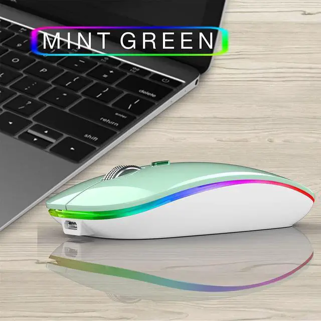 Alt view image 3 of 7 - Uiosmuph LED Wireless Mouse, G12 Slim Rechargeable Wireless Silent Mouse, 2.4G Portable USB Optical Wireless Computer Mice with USB Receiver and Type C Adapter (Mint Green)